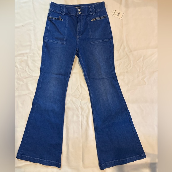 Free People Layla Women's Dark Wash High Waist Wide Leg Flare Jeans - Picture 5 of 9